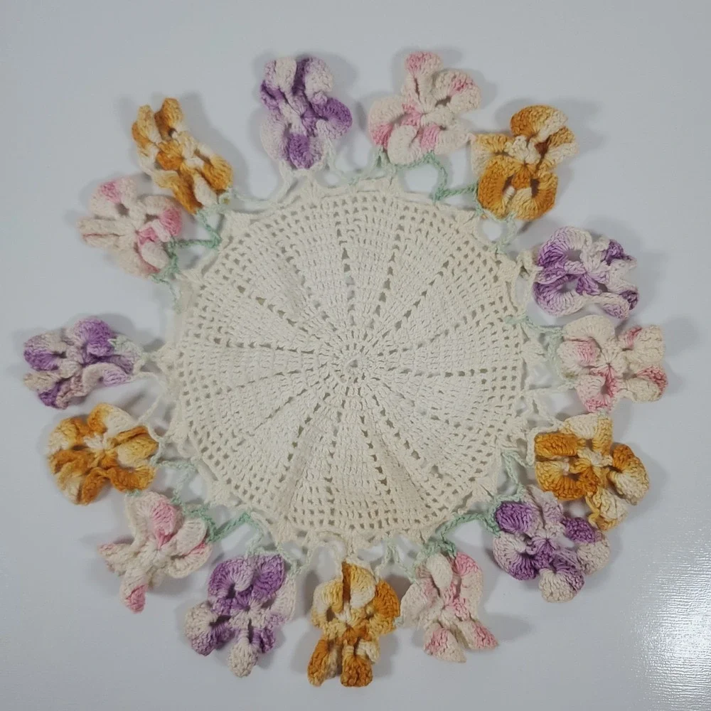 Vintage Hand Crochet Round Doily Flower Multi Color Floral Grandma Core 10